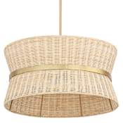 Quorum International Fairview 4 Light 25" Wide Pendant with Woven Rattan Shade Brushed Brass