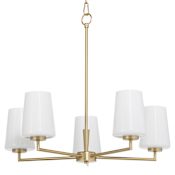 Quorum International Goodwin 5 Light 27" Wide Chandelier with Opal Shades Aged Brass