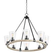 Quorum International Paxton 8 Light 31" Wide Ring Chandelier with Shades Textured Black / Weathered Oak