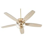 Quorum International Breeze 52" 5 Blade LED Indoor Ceiling Fan with Round Glass Shade Aged Brass