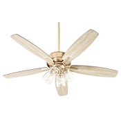 Quorum International Breeze 52" 5 Blade LED Indoor Ceiling Fan with Tapered Glass Shades Aged Brass