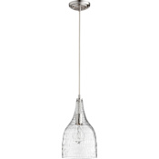 Quorum International 8" Wide Mini Pendant with Patterned/Etched Glass Shade Satin Nickel