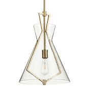 Quorum International 13" Wide Pendant Aged Brass / Textured Glass