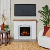 Real Flame Anika 5,100 BTU 49 Inch Wide Free Standing Mantel Electric Fireplace with Remote Control
 White Stucco