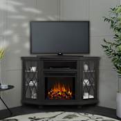 Real Flame Lynette 4,780 BTU / 1500W 56 Inch Wide Corner Media Console Electric Fireplace with Remote Control Gray