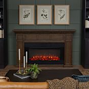 Real Flame Alcott 5000 BTU / 1500W 75 Inch Wide Free Standing Vent-Free Electric Mantel Fireplace with Remote Control Aged Barrel