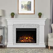 Real Flame Deland 5000 BTU / 1500W 63 Inch Wide Free Standing Vent-Free Electric Mantel Fireplace with Remote Control White