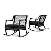 Real Flame Calvin 37" Wicker Outdoor Rocking Chair with Cushions (Set of 2) Black