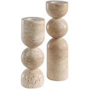 Ren Wil Amarena Travertine Table 2 Taper Candle Decorative Candle Holder - Set of 2 Natural