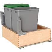 Rev-A-Shelf Wood Classics 21"W Maple Bottom Mount Double 32 Qt / 8 Gallon Pull Out Trash Can System with BLUM Soft Close Slides Maple / Metallic Silver