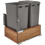 Rev-A-Shelf Wood Classics 16"W Walnut Bottom Mount Double Pull Out 50 Qt / 12.5 Gallon Trash Can System with Soft Close Slides Walnut / Orion Gray
