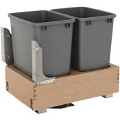 Rev-A-Shelf Wood Classics 14-1/4"W Double 35 Qt / 8.75 Gallon Pull Out Trash Can System with Soft Open and Close Maple / Metallic Silver