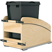 Rev-A-Shelf Craftsman 12" Wide Designer Solid Maple 35 Qt / 8.75 Gallon Pull Out Cabinet Trash Can System with Soft Close Blum Slides and 1 Bin with Lid Maple / Black