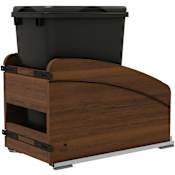 Rev-A-Shelf Craftsman 12" Bottom Mount Single 35 Quart Capacity Pull Out Trash Can with Lid and Soft-Close Slides Walnut / Black