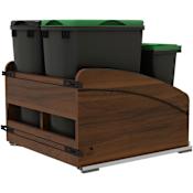 Rev-A-Shelf Craftsman 21" Bottom Mount 4 Bin Pull Out Trash Cans with Lids and Soft-Close Slides Walnut / Black