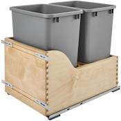 Rev-A-Shelf Wood Classics 15"W Double 35 Qt / 8.75 Gallon Pull Out Trash Bins / Waste Containers with Soft Close Maple / Metallic Silver