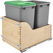 Rev-A-Shelf Wood Classics 15"W Pull Out Double 35 Qt / 8.75 Gallon Trash Can Drawer System with Soft Close for Inset Cabinet Door Maple / Metallic Silver
