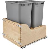Rev-A-Shelf Wood Classics 18"W Double 50 Qt / 12.5 Gallon Pull Out Trash Can System with Soft Close Slides Maple / Metallic Silver