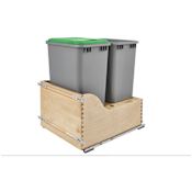 Rev-A-Shelf Wood Classics 18"W Double 50 Qt / 12.5 Gallon Pull Out Trash Can System with Soft Close Slides Maple / Metallic Silver