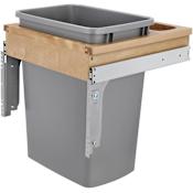 Rev-A-Shelf Wood Classics 15"W Top Mount Pull Out Single 35 Qt / 8.75 Gallon Trash Can System with Rear Mini Compartment and Reduced Depth Maple / Silver