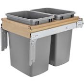 Rev-A-Shelf Wood Classics 15"W Top Mount Double 35 Qt / 8.75 Gallon Pull Out Trash Can System with Soft Close Slides for Cabinets Maple / Silver