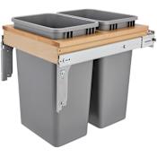 Rev-A-Shelf Wood Classics 18"W Top Mount Double 50 Qt / 12.5 Gallon Pull Out Trash Can System with Soft Close Slides for Cabinets Maple / Silver