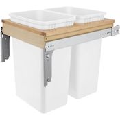 Rev-A-Shelf Wood Classics 18"W" Wood Top Mount Double 50 Qt / 12.5 Gallon Pull Out Trash Can System for Full Height Face Frame Cabinets Maple / White