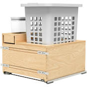 Rev-A-Shelf Wood Classics 21"W x 24-1/2"H Soft Close Pull Out Base Cabinet Laundry Hamper with OXO Storage Bin Maple / White