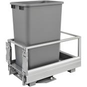 Rev-A-Shelf Contemporary 12-1/4"W Aluminum Single 50 Qt / 12.5 Gallon Pull Out Trash Can Waste System with Rear Storage and Soft Open - Close for Full Height Cabinet Silver