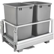 Rev-A-Shelf Contemporary 14-1/4"W Aluminum Double 35 Qt / 8.75 Gallon Pull Out Cabinet Trash Can System with Soft Open and Close Silver
