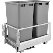 Rev-A-Shelf Contemporary 15-1/2"W Aluminum Double 50 Qt / 12.5 Gallon Pull Out Cabinet Trash Can System with Soft Open and Close for Full Height Cabinet Silver