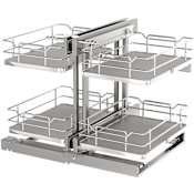 Rev-A-Shelf Modern 26-1/2" Wide Blind Corner Cabinet Organizer with Soft Close and Sliding Shelves Gray