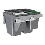 Rev-A-Shelf Modern 23"W Steel Frame Top Mount Double 35 Qt / 8.75 Gallon Pull Out Trash Can Recycle Center Gray
