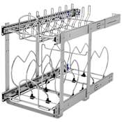 Rev-A-Shelf Classic 11-3/4"W Two Tier Steel Frame Wire Pull Out Cookware Pots and Pans Cabinet Organizer with Soft Close Slides Chrome