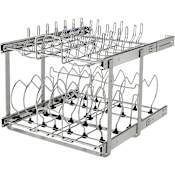 Rev-A-Shelf Classic 20-3/4"W Two Tier Double Shelf Steel Frame Pull Out Cookware Pots and Pans Sliding Organizer with Soft Close Chrome