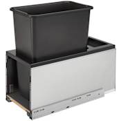 Rev-A-Shelf Legrabox 30 Qt / 7.5 Gallon Single Pull Out Trash Can System with Blum Soft Close Slides and Rear Storage for 12" Full Access Base Cabinets Stainless Steel / Black