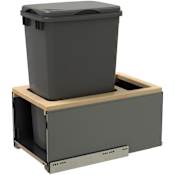 Rev-A-Shelf Legrabox 13-1/2"W Built In Pull Out Single 50 Qt / 12.5 Gallon Trash Waste Bin for Full Height Cabinets with Soft Close Orion Gray / Maple