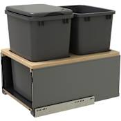 Rev-A-Shelf Legrabox 16-1/2"W Built In Pull Out Double 35 Qt / 8.75 Gallon Trash / Waste Bin System with Soft Close Slides for Full Access Cabinets Orion Gray / Maple