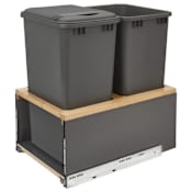 Rev-A-Shelf Legrabox 16-1/2"W Built In Pull Out Double 50 Qt / 12.5 Gallon Trash Can / Waste System for Full Height Cabinets with Soft Close Slides Orion Gray / Maple