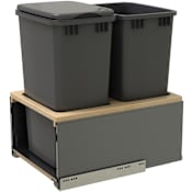 Rev-A-Shelf Legrabox 16-1/2"W Built In Pull Out Double 50 Qt / 12.5 Gallon Trash Can / Waste System for Full Height Cabinets with Soft Close Slides Orion Gray / Maple