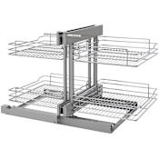 Rev-A-Shelf Classic 32-1/4" Steel 2 Tier Pull Out / Slide Out Cabinet Organizer Shelf with Soft Close Slides for 45" Blind Corner Cabinets with 18" Opening Chrome