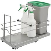 Rev-A-Shelf Sink Classics 9"W Under Sink Pull Out Cleaning Organizer with Small 8L Bin, (2) Spray Bottles and Soft Close Slides Chrome