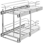 Rev-A-Shelf Classic 11-3/4"W Two Tier Bottom Mount Pull Out Steel Wire Basket Cabinet Organizer Chrome