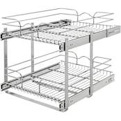 Rev-A-Shelf Classic 17-3/4"W Two Tier Bottom Mount Pull Out Steel Basket Cabinet Slide Out Organizer Chrome