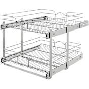 Rev-A-Shelf Classic 20-3/4"W x 19"H Two Tier Bottom Mount Pull Out Steel Wire Cabinet Organizer Chrome