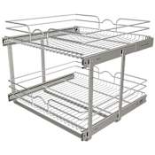 Rev-A-Shelf Classic 23-3/4"W x 19"H Two Tier Bottom Mount Pull Out Wire Basket Style Cabinet Organizer Chrome