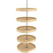 Rev-A-Shelf Classic Plastic 5 Tier 22" D Shaped Flat Side Lazy Susan with 56-62" Adjustable Height Pole for Tall Pantry Cabinets Almond