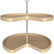 Rev-A-Shelf Lazy Daisy Banded Wood Double 2 Tier 28" Kidney Shaped Lazy Susan with 26-31" Adjustable Pole for Corner Base Cabinets - 128 lb Capacity Maple