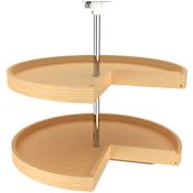 Rev-A-Shelf Lazy Daisy Banded Wood Double 2 Tier 28" Pie Shaped Lazy Susan with 26-31" Adjustable Pole for Corner Base Cabinets - 136 Lb Capacity Maple