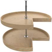 Rev-A-Shelf Lazy Daisy Wood Double 2 Tier 32" Kidney Lazy Susan with 26-31" Adjustable Pole for Corner Base Cabinets - 168lb Capacity Maple / Chrome